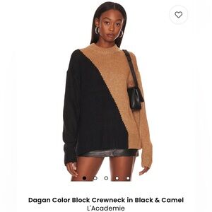 L'Academie Revolve Two-Tone Crewneck Sweater in Black and Camel Lg fits to XL